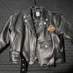Harley-Davidson Black Leather Biker Jacket with Orange Logo